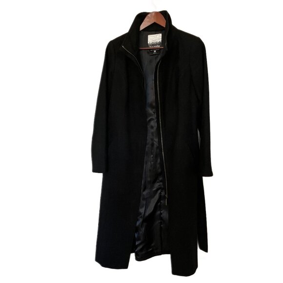 Kensie | Long Black Dress Coat Overcoat with Zipper/ Belt Closure | Size M - Picture 2 of 16